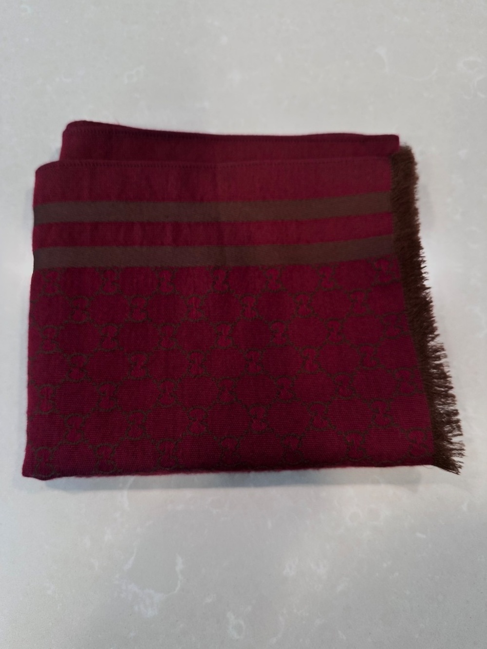 Authentic Gucci Diamente & GG Web Wool Blend Lightweight Scarf Maroon - Picture 3 of 7